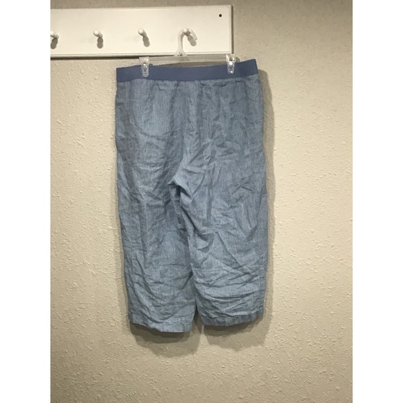 J. Jill Love Linen Cropped Wide Leg Pants Blue Stripe Women's LP Coastal Grandma - Picture 6 of 6